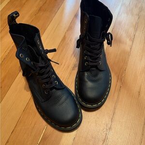 Dr. Martens Black Combat Boots with Yellow Stitching